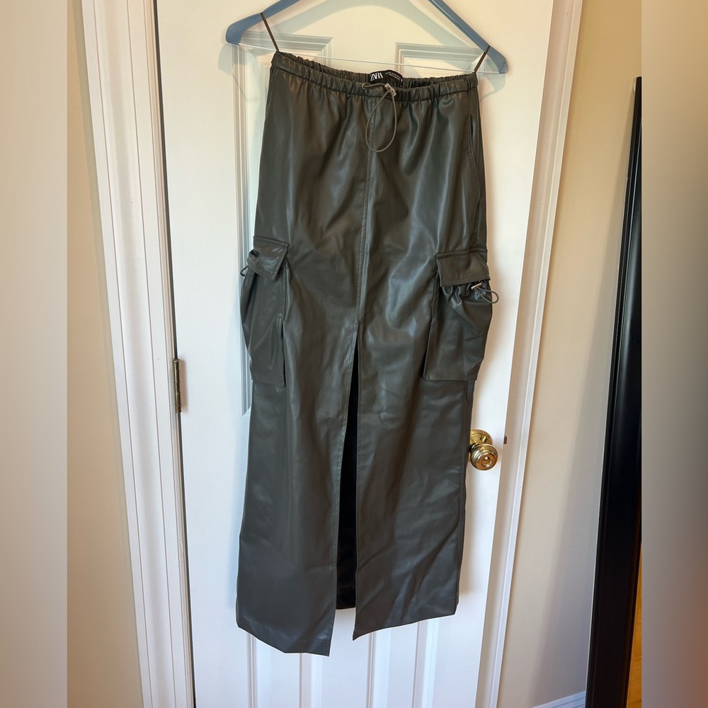 Zara Faux Leather Cargo Skirt